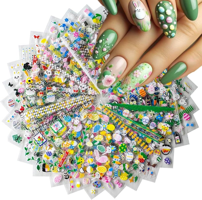 SPLOCUDU Easter Nail Stickers Cute Bunny Nail Decals 3D Self-Adhesive Easter Egg Nails Art Stickers Rabbit Flower Nail Design Kawaii Nails Supplies for Women Decoration 30 Sheets - Image 1